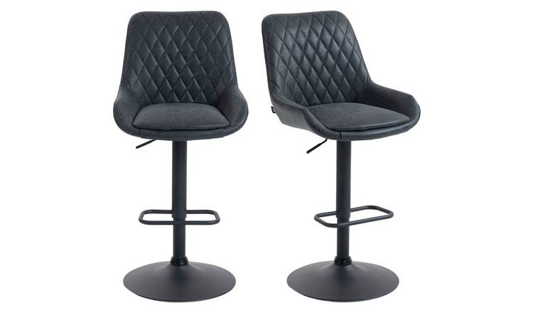 HOMCOM Set of 2 PU Leather Bar Stools with Wide Seat and Base - Black