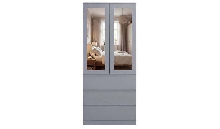 Vida Designs Denver 2 Door 3 Drawer Mirrored Wardrobe - Grey