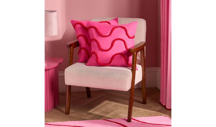 OHS 2 Pack Waves Tufted Cushion Covers 45 x 45cm - Pink/Red