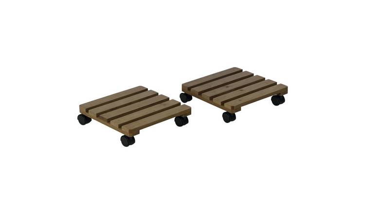 Outsunny 2 Pack Wooden Plant Caddy with Wheels Caddy for Patio - Dark Brown