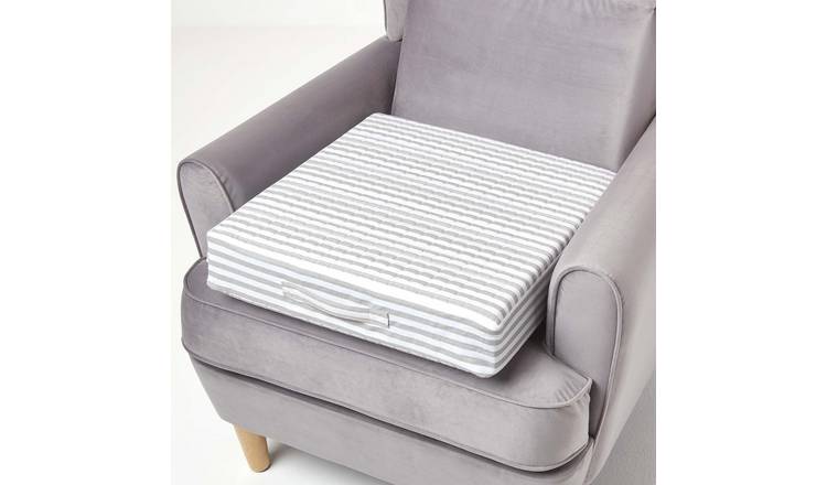 Homescapes Cotton Orthopaedic Foam Armchair Booster Cushion - Grey Stripe