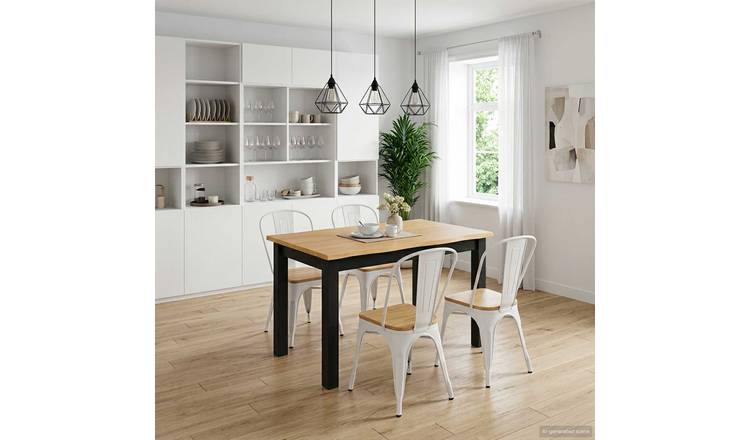 Walplus Solid Pine Dining Table - Black - 112 x 70 x 76.5 cm