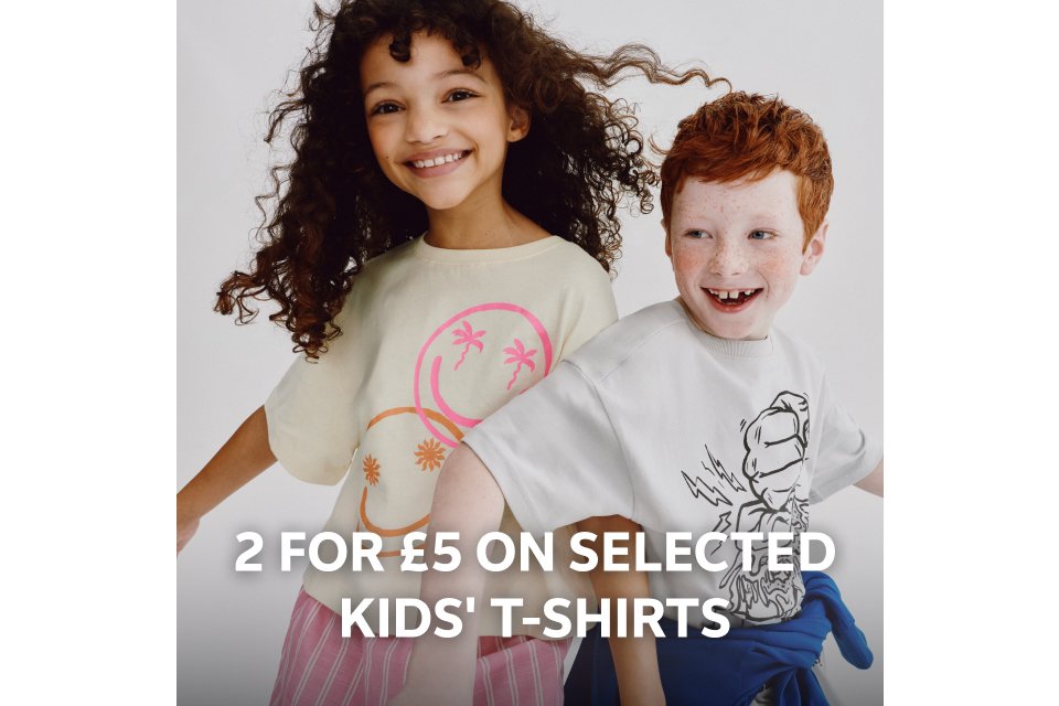 2 for £5 on selected kids' t-shirts. Shop now.