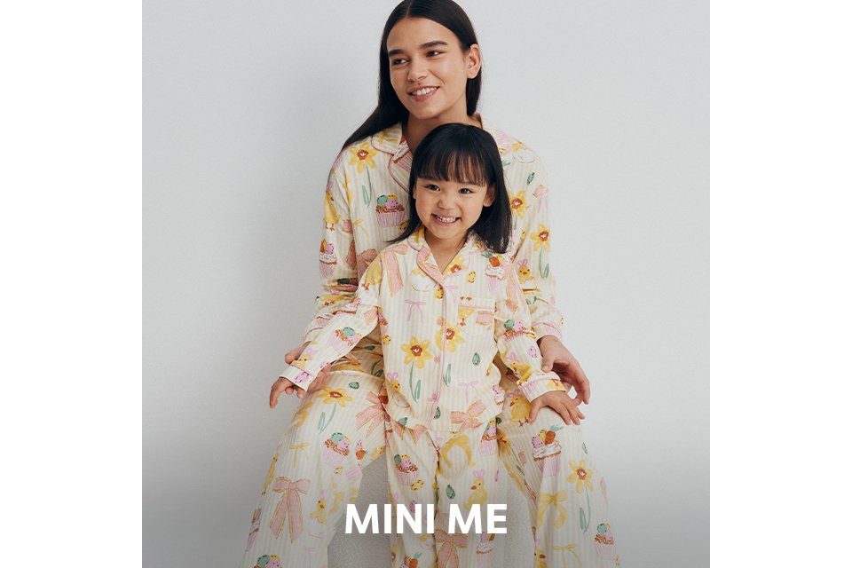 Matching family nightwear set with leaf‑print designs for parent and child.