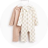 Baby rompers in comfortable everyday designs.