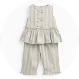 Baby outfits with coordinated tops and bottoms.
