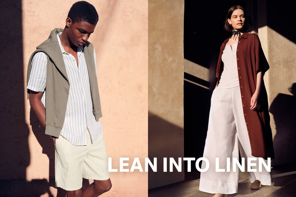Slip into pure elegance this spring with our minimalist linen. Nail your holiday look with relaxed shirts, lightweight trousers and effortless dresses, perfect for pairing with swimwear or denim for the day to night look. Switch it up from fresh white to earthy neutrals and rich blue.