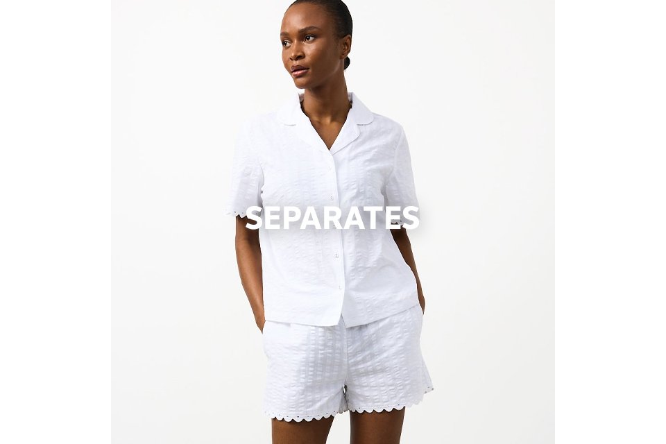 White women’s sleepwear separates including t-shirts and shorts – mix and match nightwear.