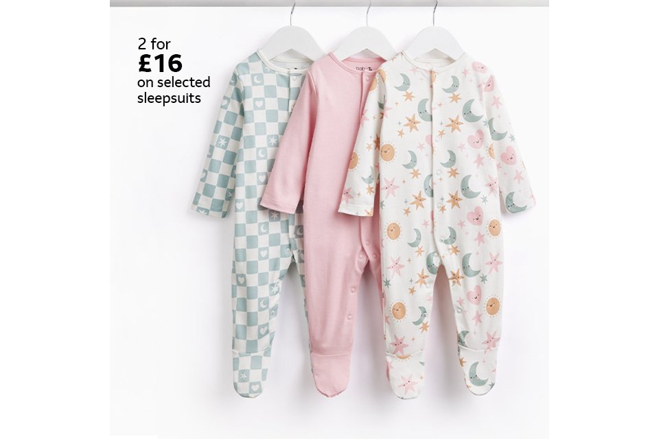 2 for £16 on selected sleepsuits.