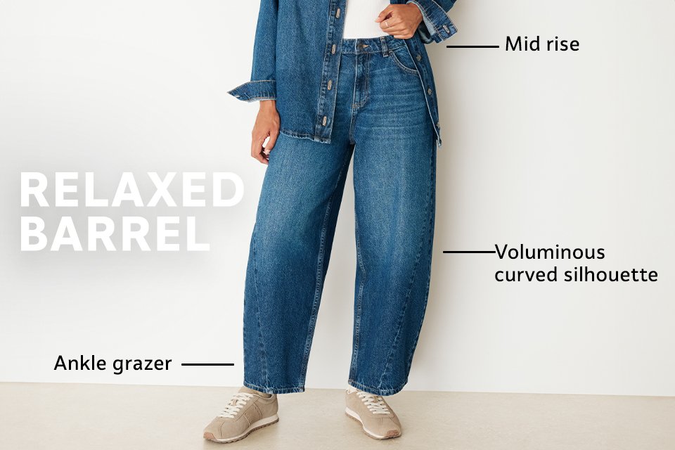 Relaxed Barrel fit jeans.