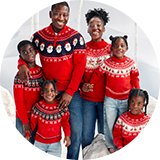 Matching Christmas jumpers.