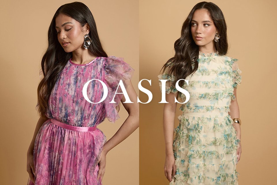 Oasis. Inspired by statement prints, florals, and timeless patterns, Oasis curates effortless, sophisticated pieces for the modern wardrobe with smart tailoring, elegant occasionwear, and elevated desk-to-dinner styles that stand out.
