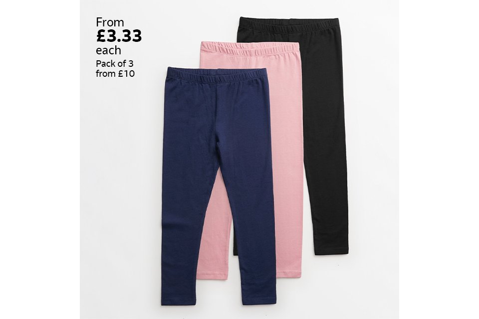 From £3.33 each Pack of 3 from £10. 3 pack leggings.