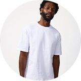 Men's white crew neck t-shirt wardrobe staple.