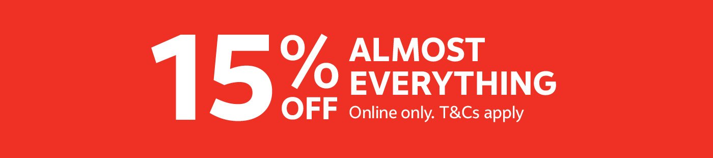 15% off almost everything. Online only. T&Cs apply.