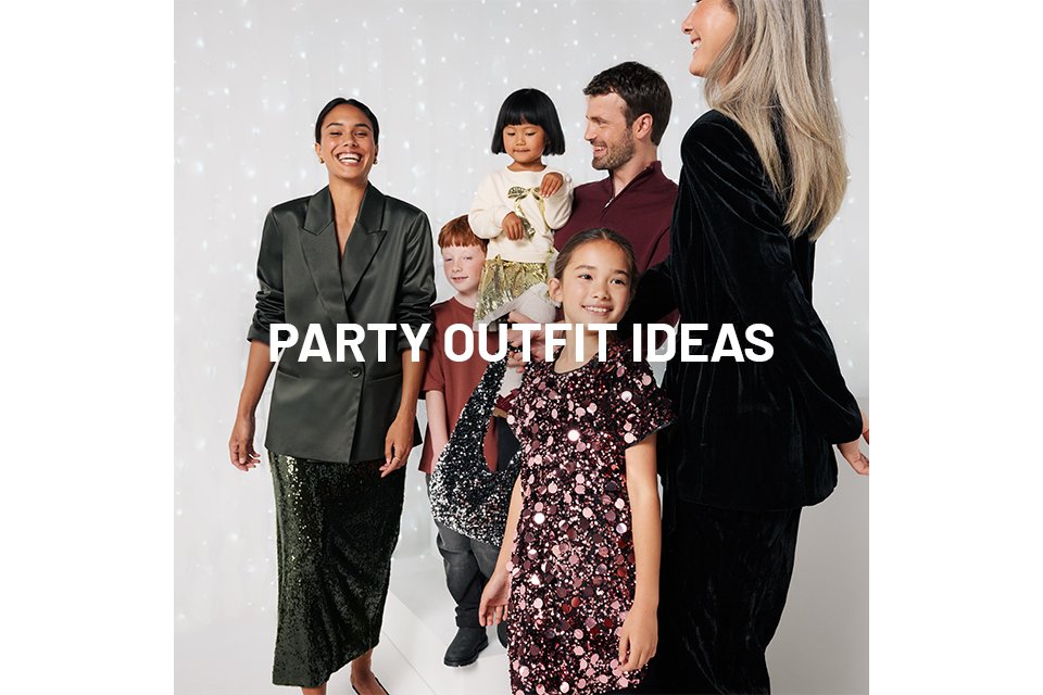 A group shot of people getting dressed up in party outfits.