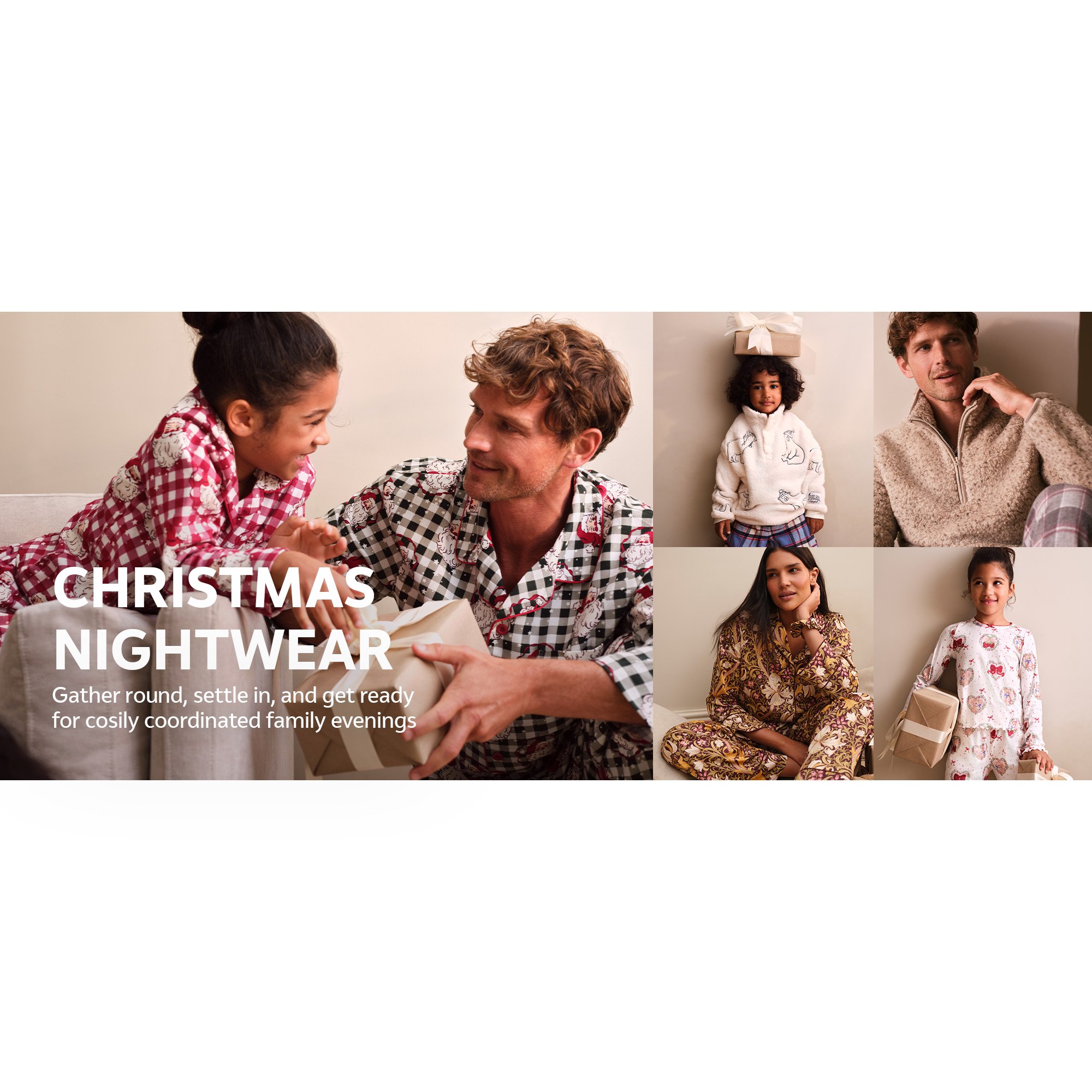 Christmas nightwear. Gather round, settle in, and get ready for cosily coordinated family evenings.