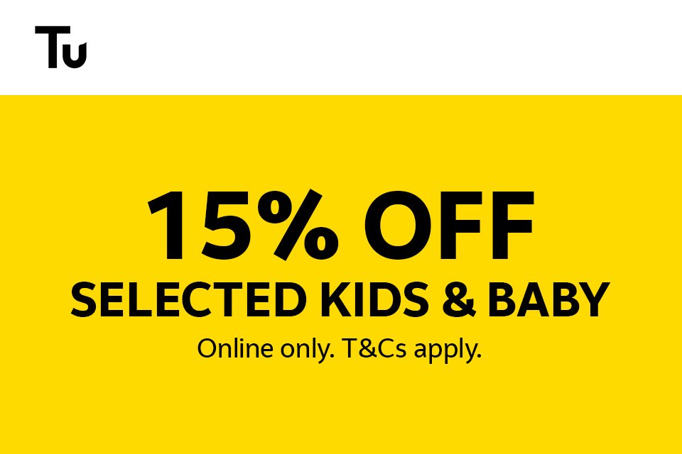 15% off selected kids & baby.