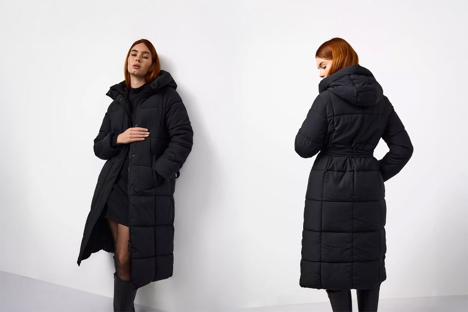 Women wearing bright red coat.