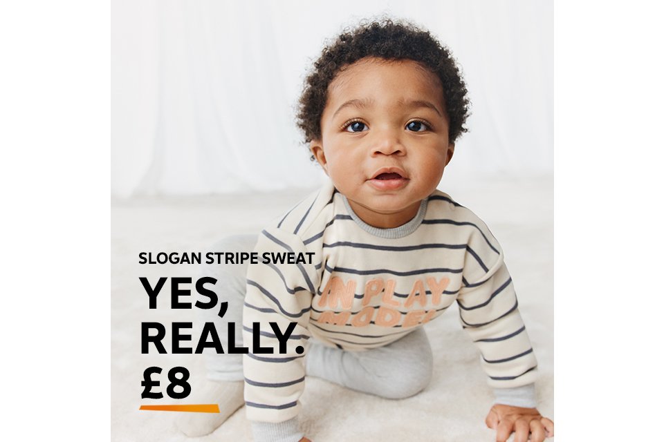 Slogan stripe sweat yes, really. £8.