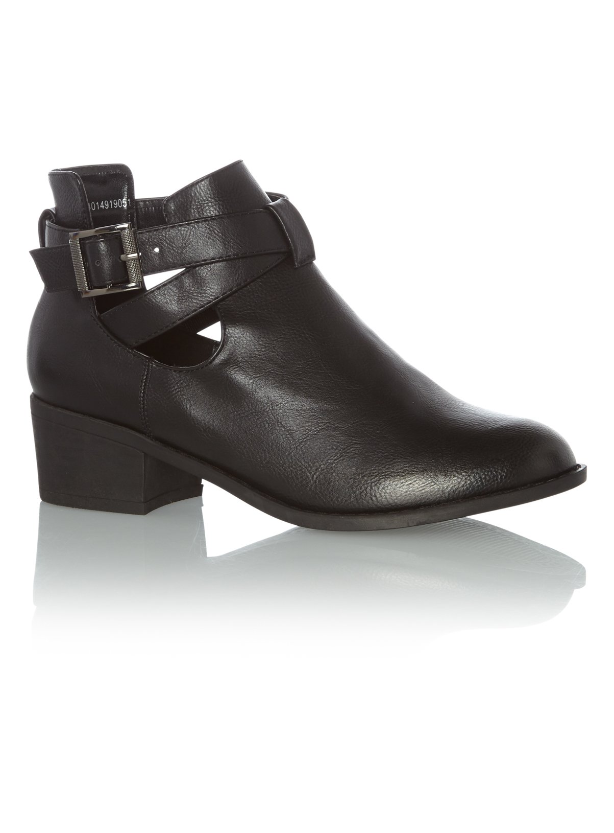 black cut out block heel boots