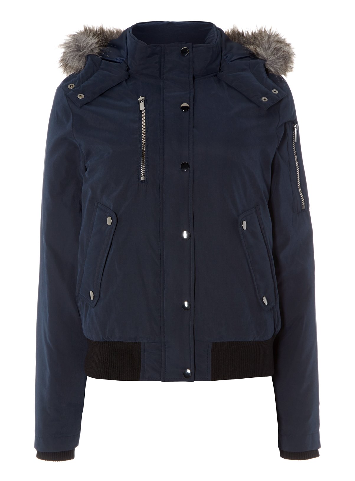 navy hooded bomber jacket