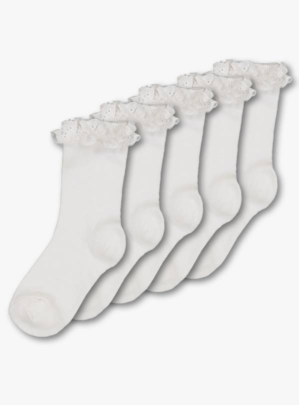White Broderie Ankle Socks 5 Pack - 3-5.5
