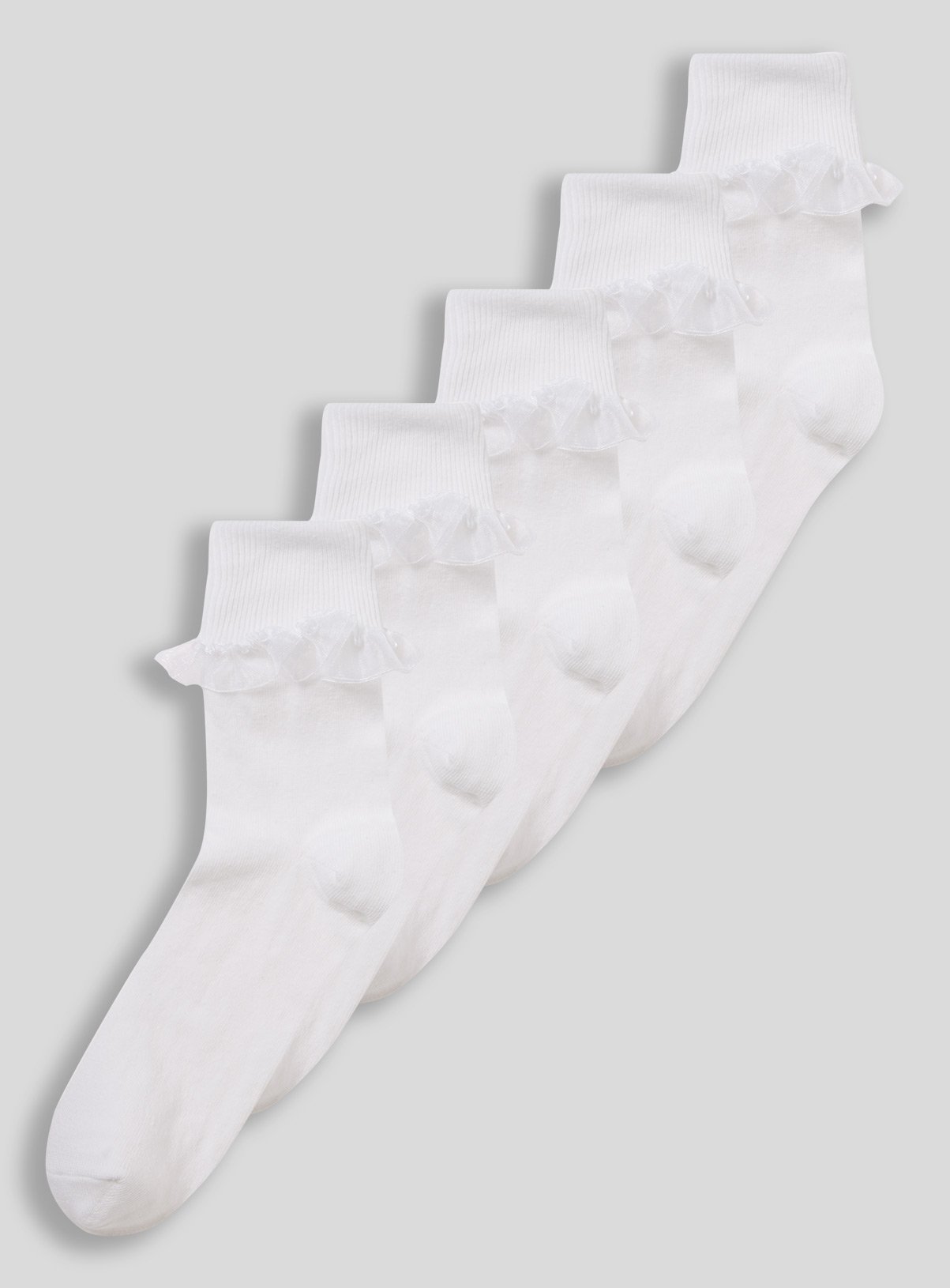 SKU CTY AA 5PK TURNOVER TOP ORGANZA TRIM SOCKS:White:12.5-3.5 - Image 1 thumbnail