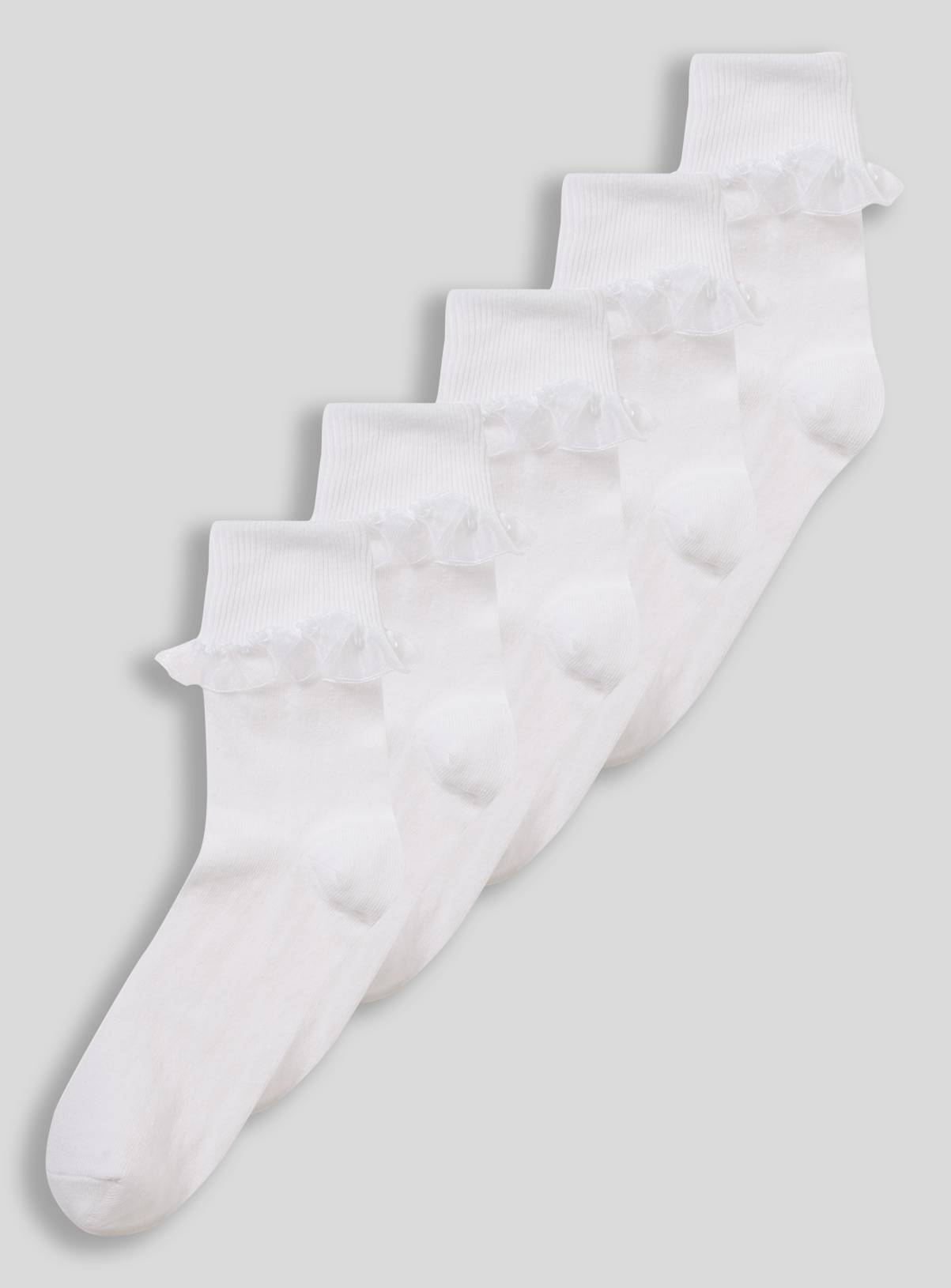 SKU CTY AA 5PK TURNOVER TOP ORGANZA TRIM SOCKS:White:12.5-3.5 - Image 1