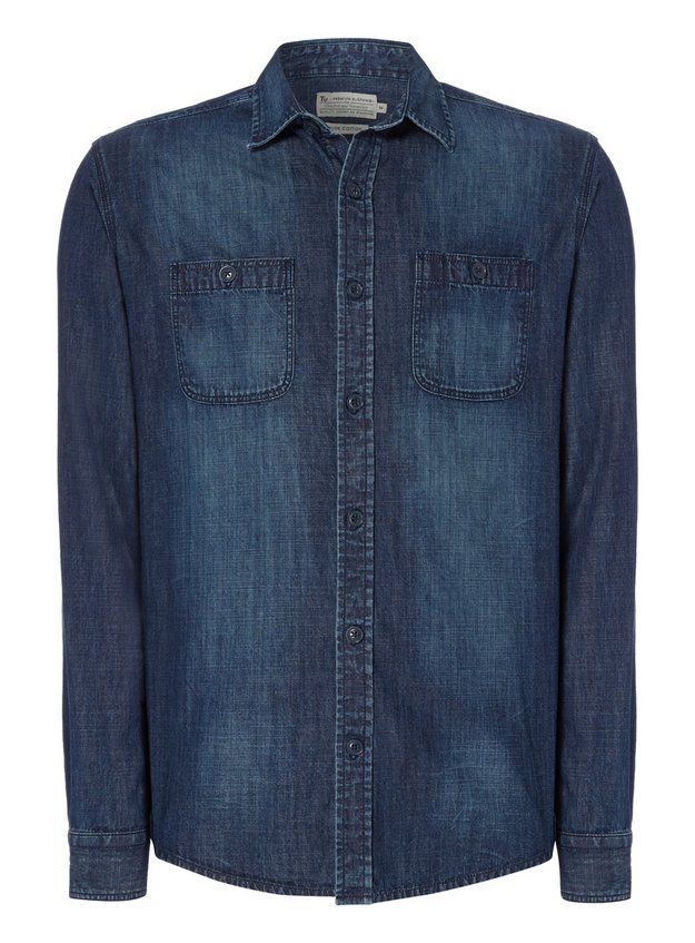 Menswear Dark Blue Slim Fit Denim Shirt Tu Clothing