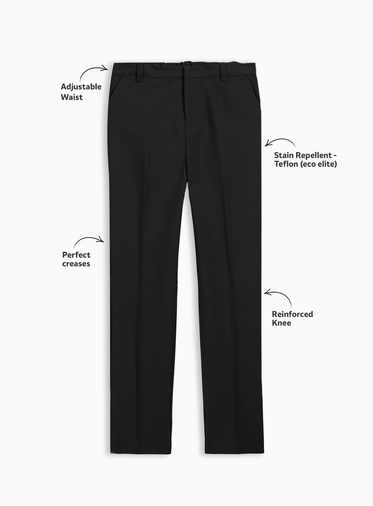 Black Polyester Perfect Crease Reinforced Knee Trousers 2 Pack 11 years - Image 3 thumbnail