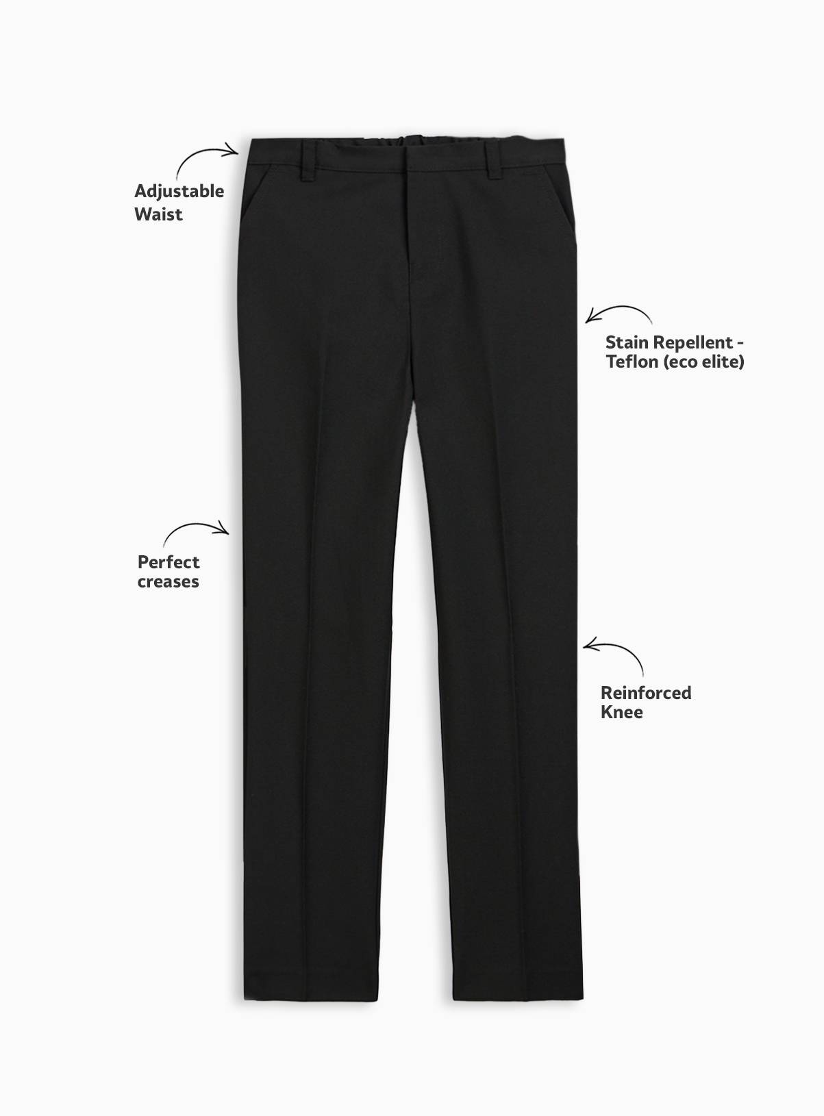 Black Polyester Perfect Crease Reinforced Knee Trousers 2 Pack 11 years - Image 3