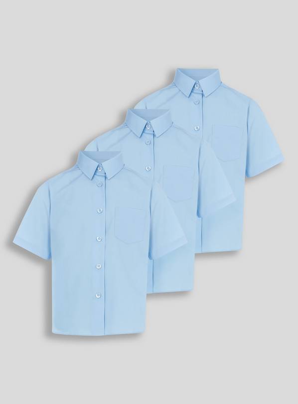 Blue Woven Non Iron Girls School Shirts 3 Pack - 5 years
