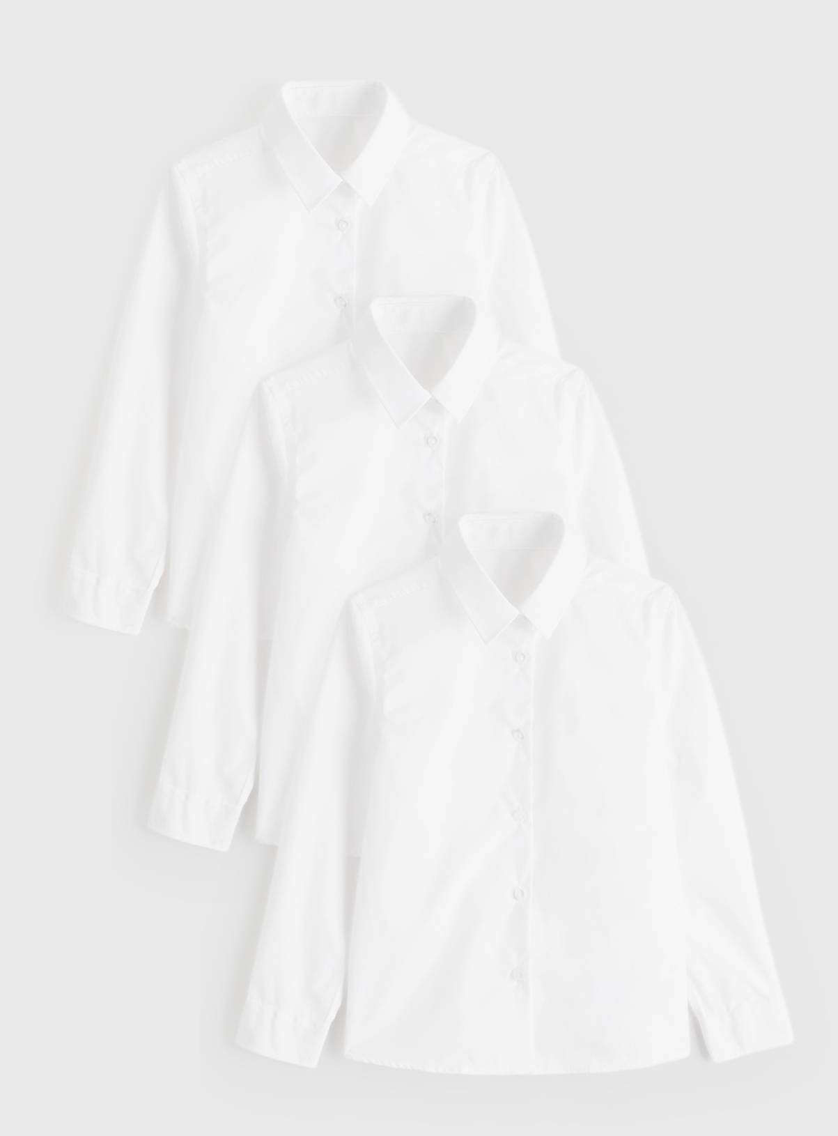 White Polyester Cotton Non-Iron Long Sleeve Girls Shirts 3 Pack 13 years - Image 1