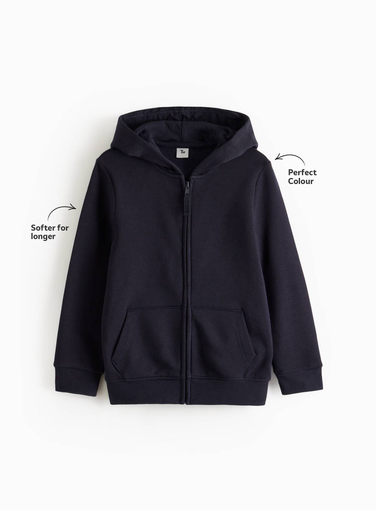 Navy Cotton Blend Full Zip Unisex Regular Fit Sweat Hoodie 14 years - Image 1