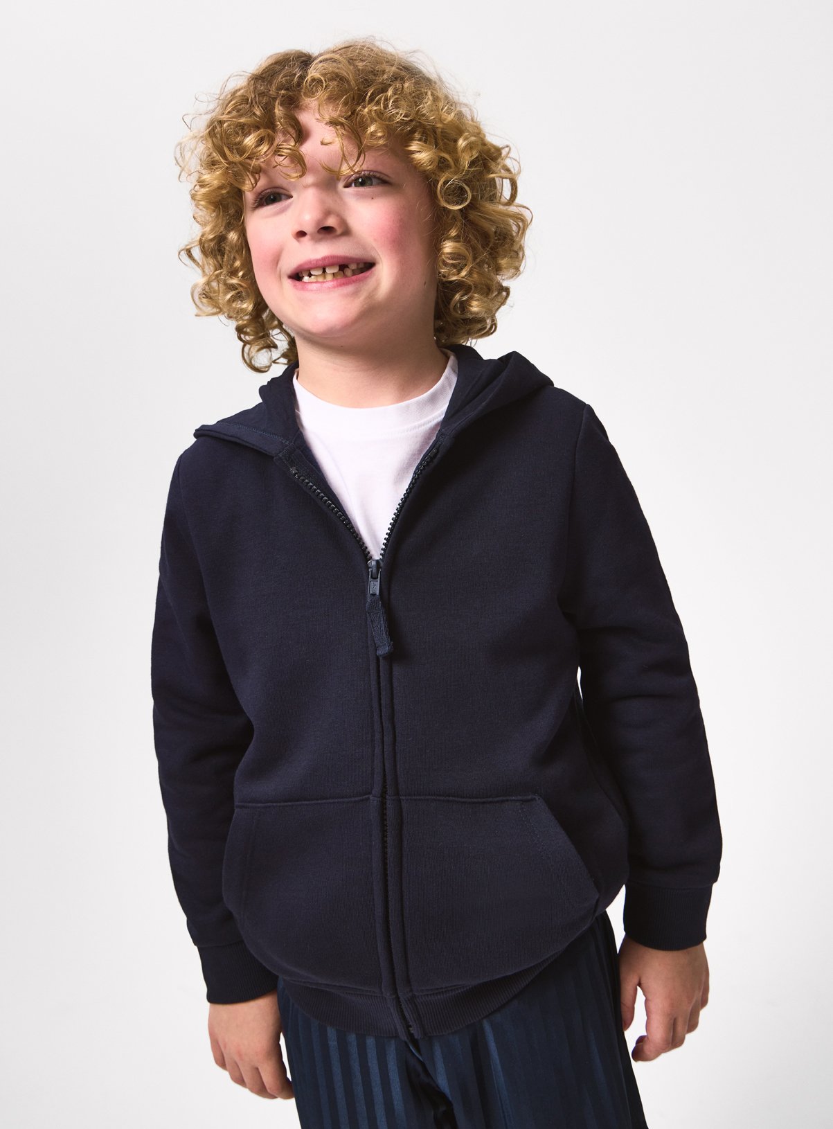 Navy Cotton Blend Full Zip Unisex Regular Fit Sweat Hoodie 14 years - Image 2 thumbnail