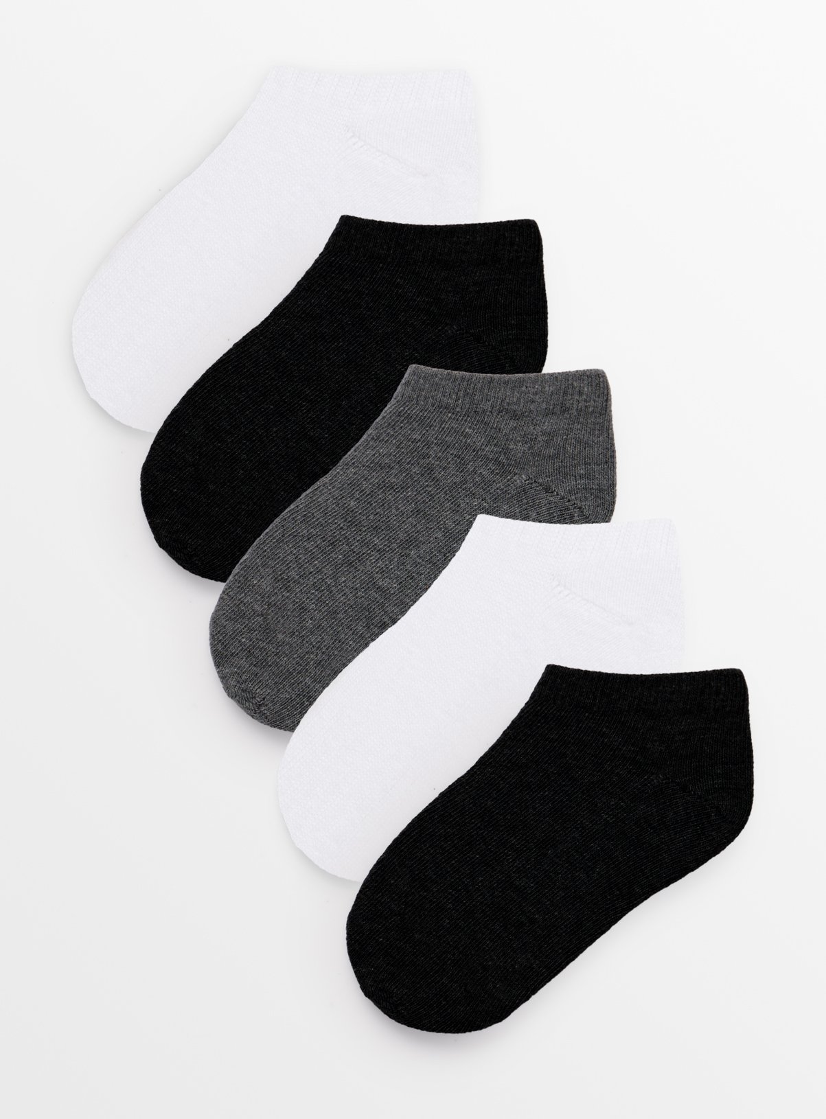 Tu Grey, White & Black Unisex Trainer Socks 5 Pack 6-8.5 Multi Coloured male