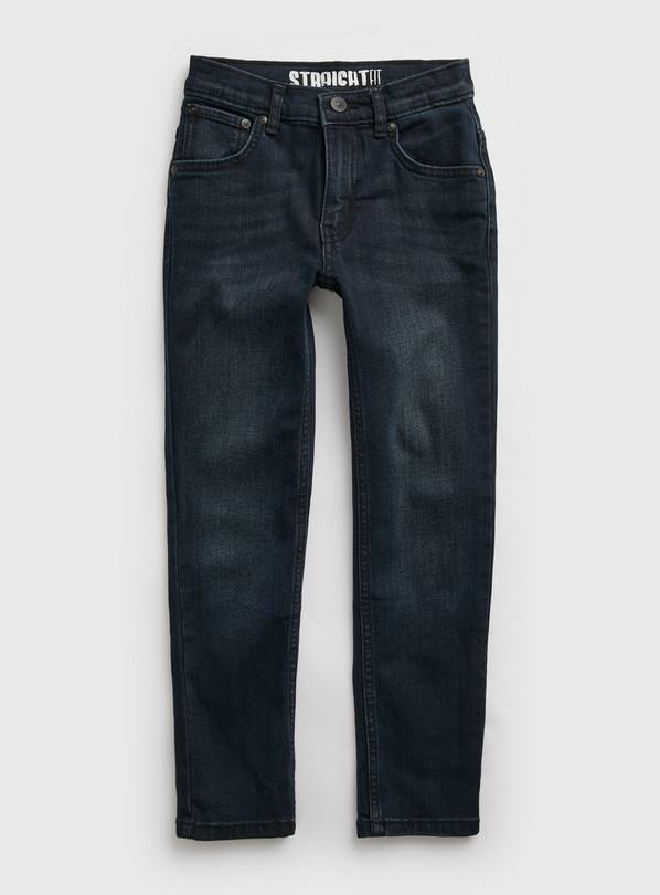 Dark Blue Straight Leg Denim Jeans With Stretch - 6 years