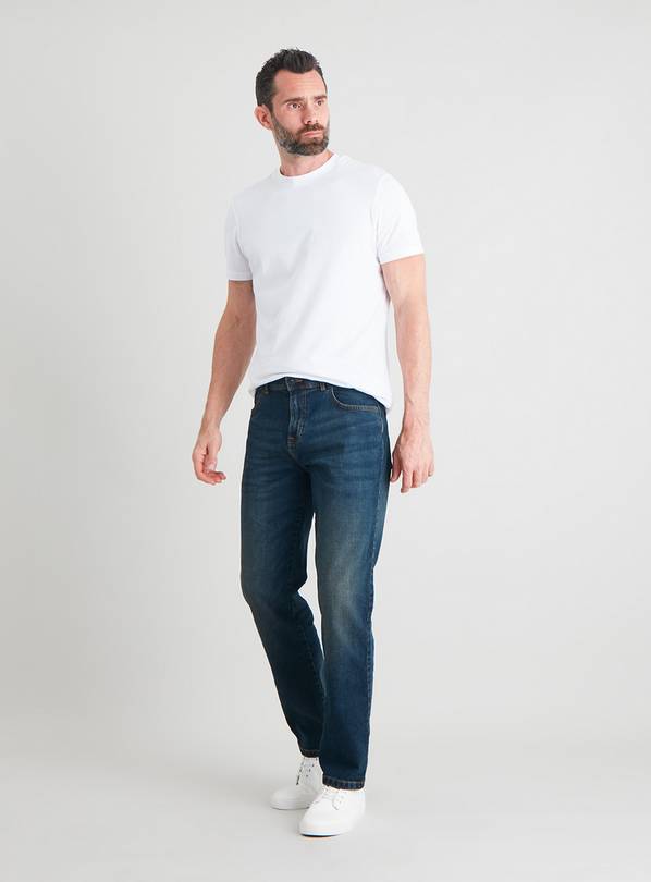 Mid Wash Denim Straight Leg Jeans with Stretch - W30 L34