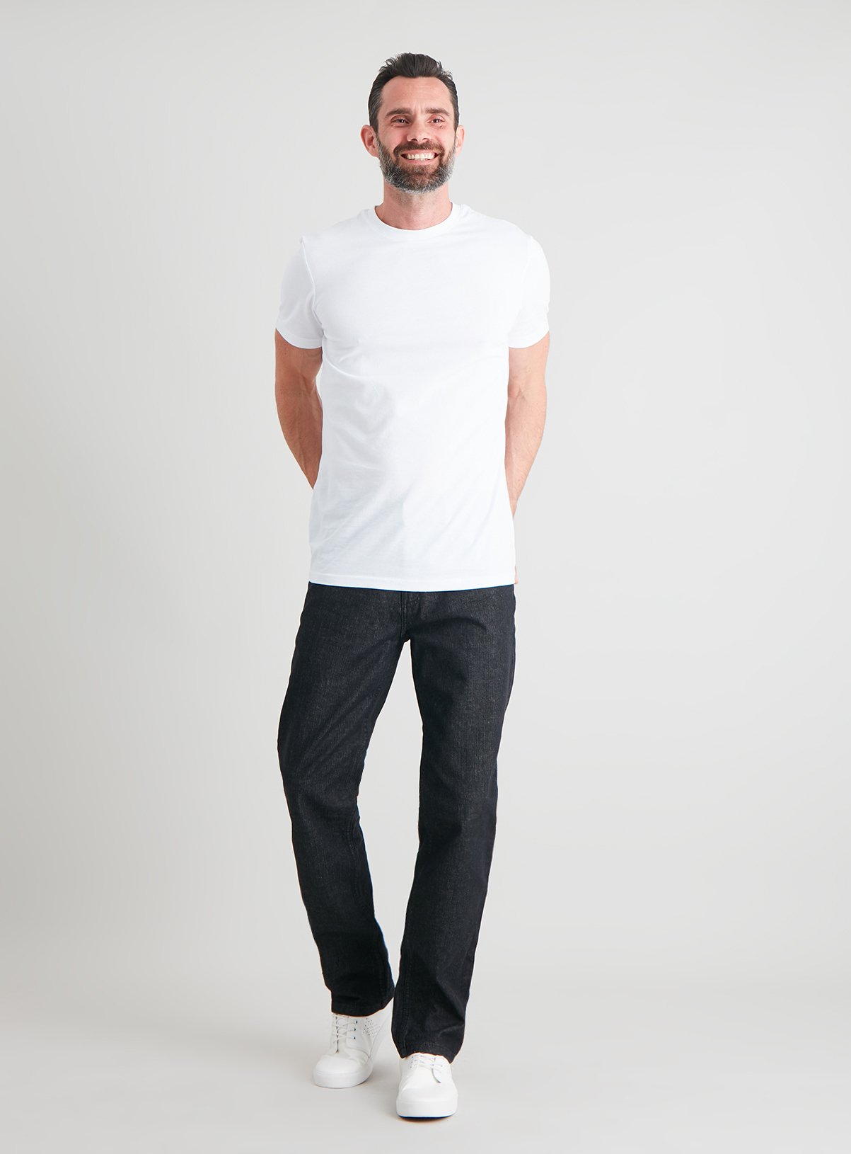 black stretch straight leg jeans