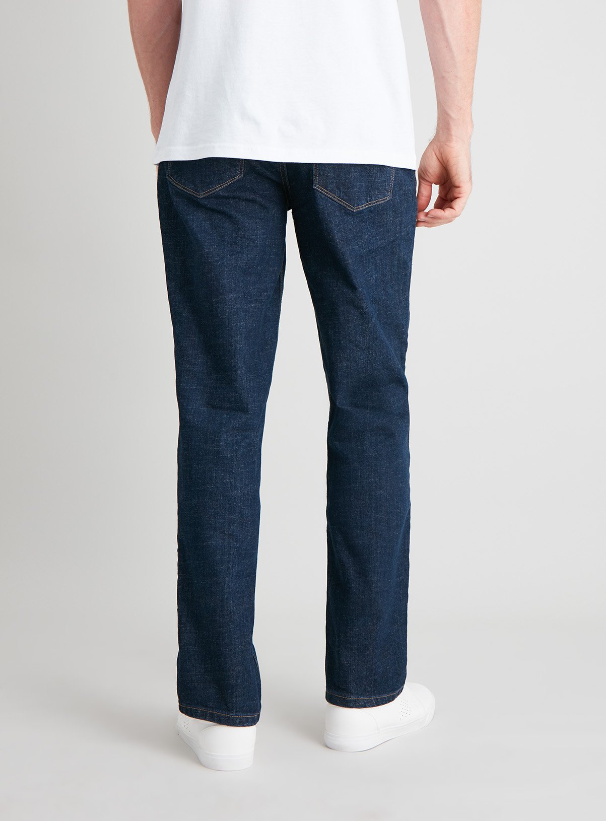 dark denim straight leg jeans