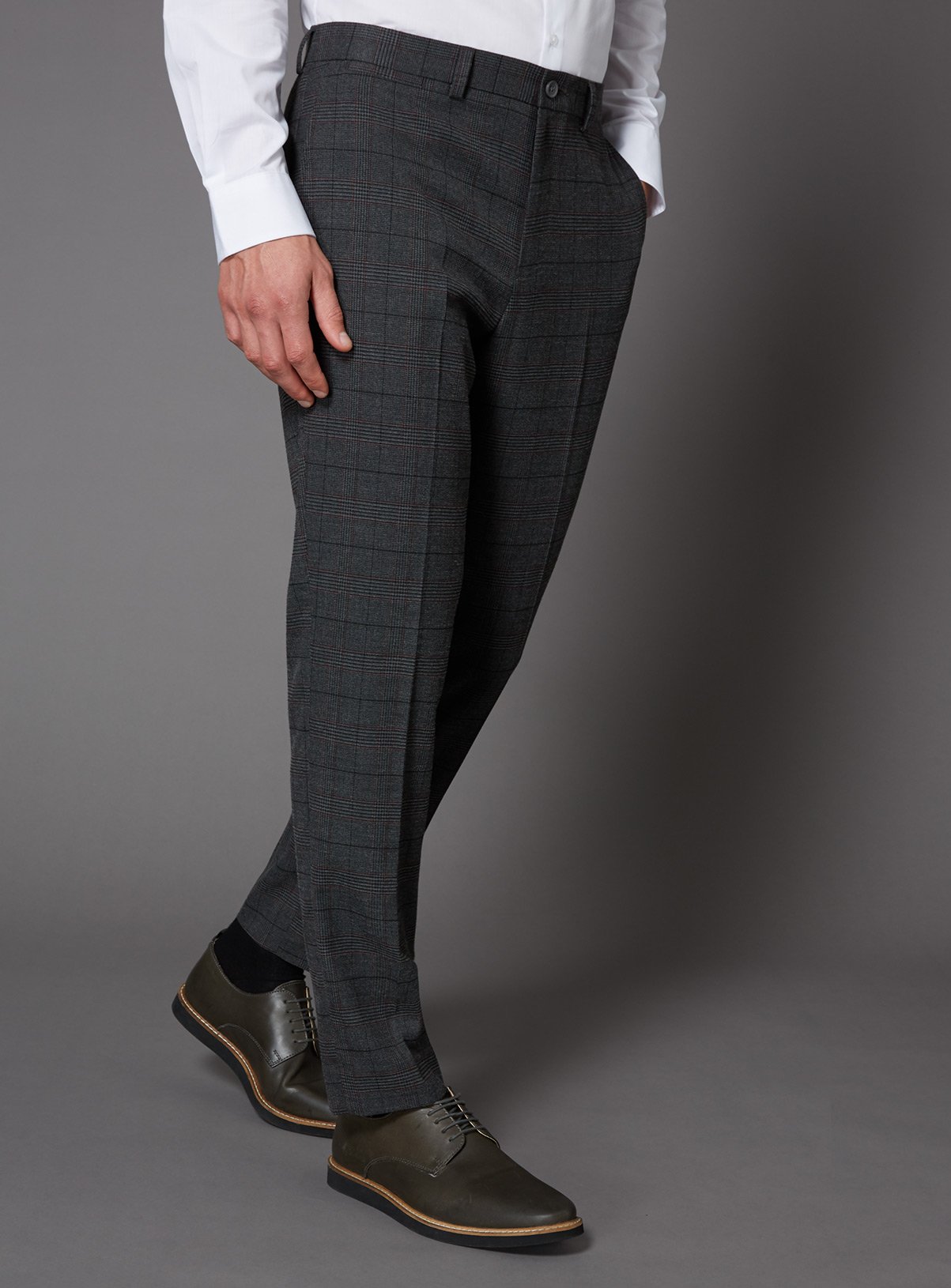 Grey & Burgundy Check Slim Fit Trouser With Stretch Review