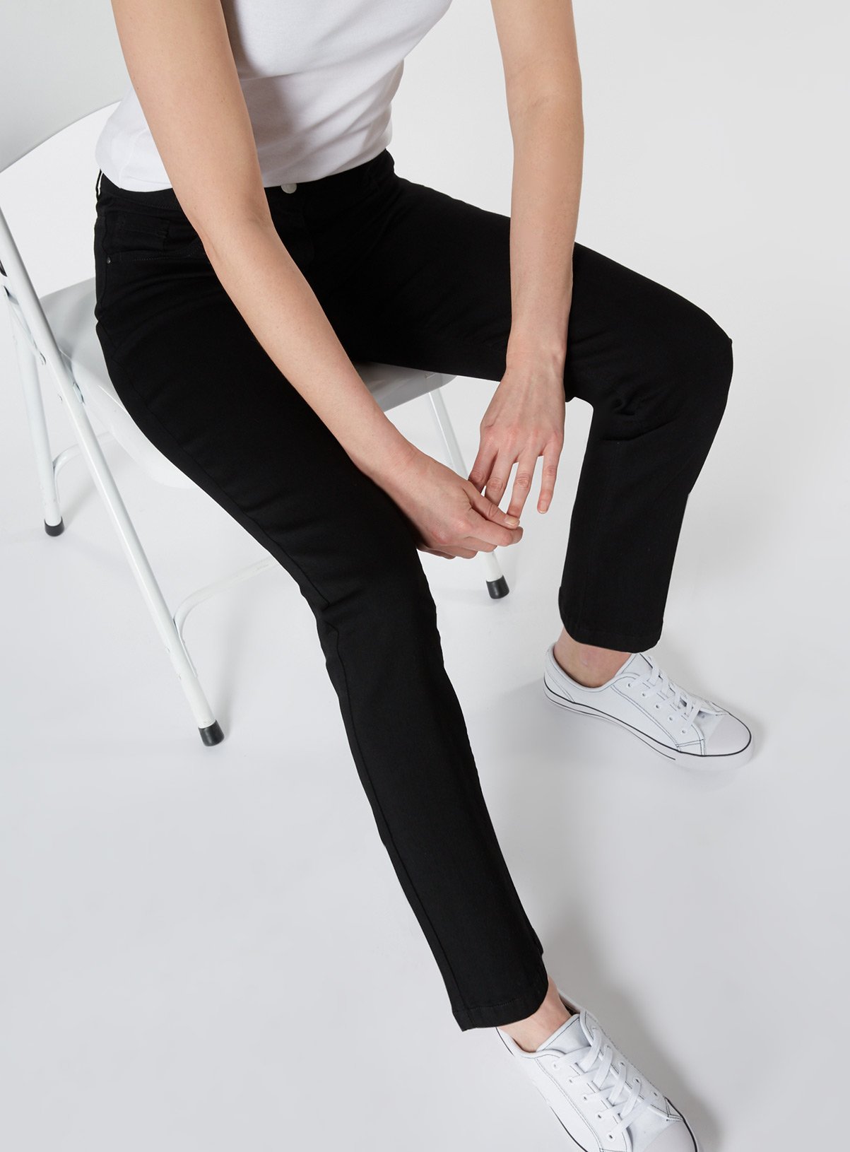 black straight leg stretch jeans