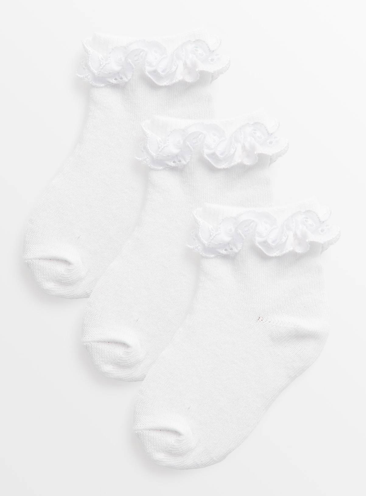 White Frill Socks 3 Pack 12-24 months - Image 1