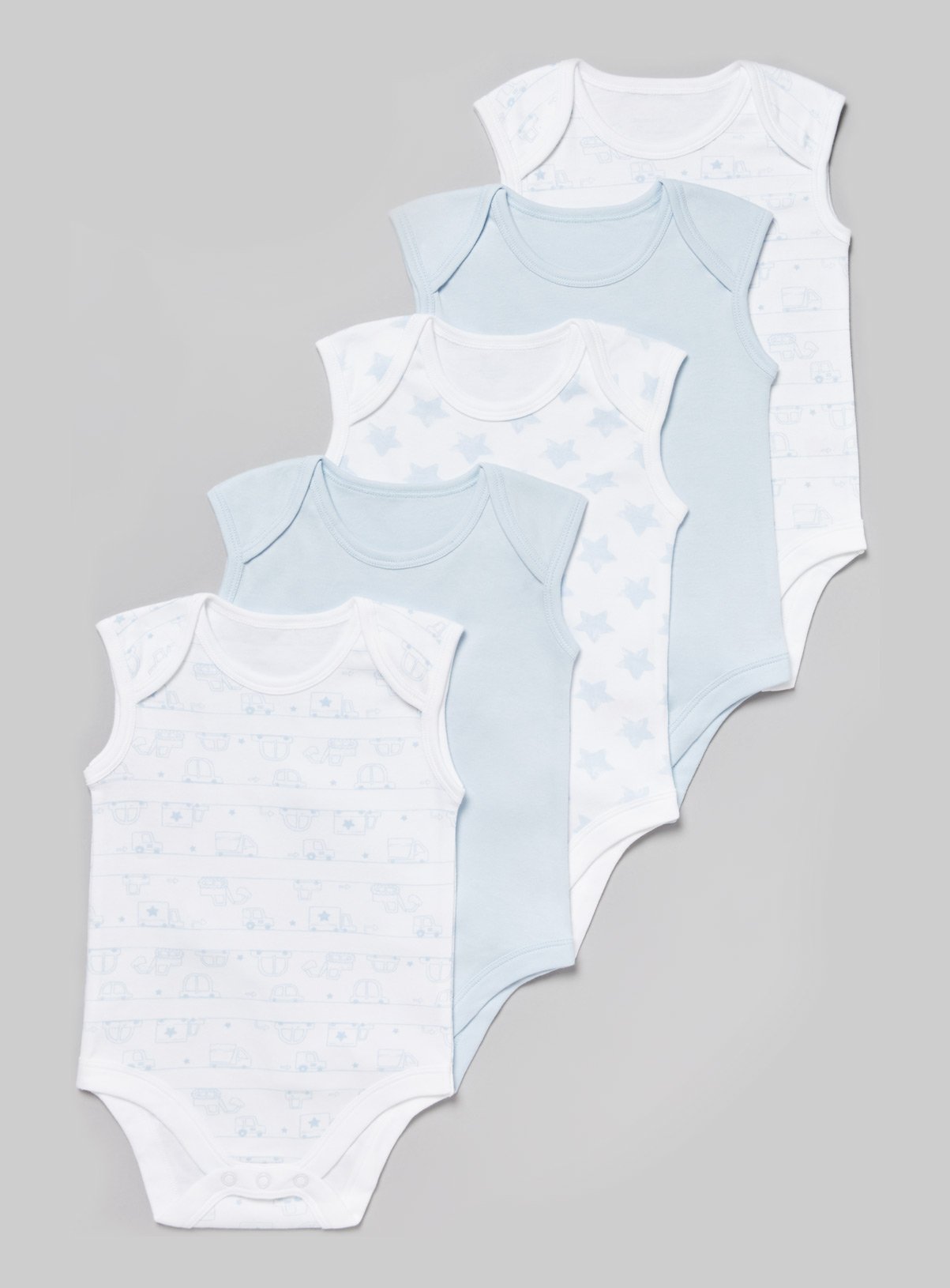 White & Blue Sleeveless Bodysuits 5 Pack Review