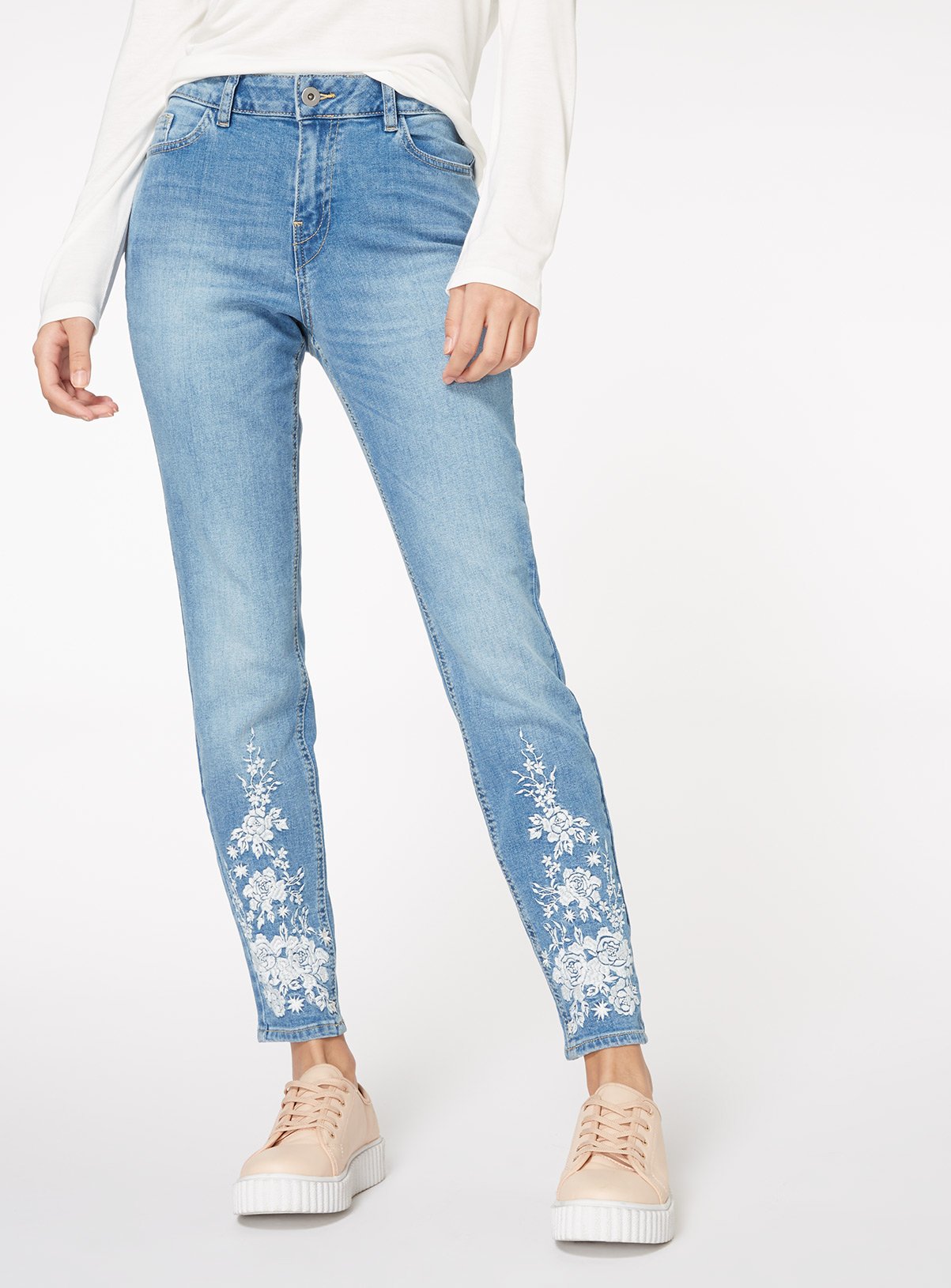 embroidered ankle jeans