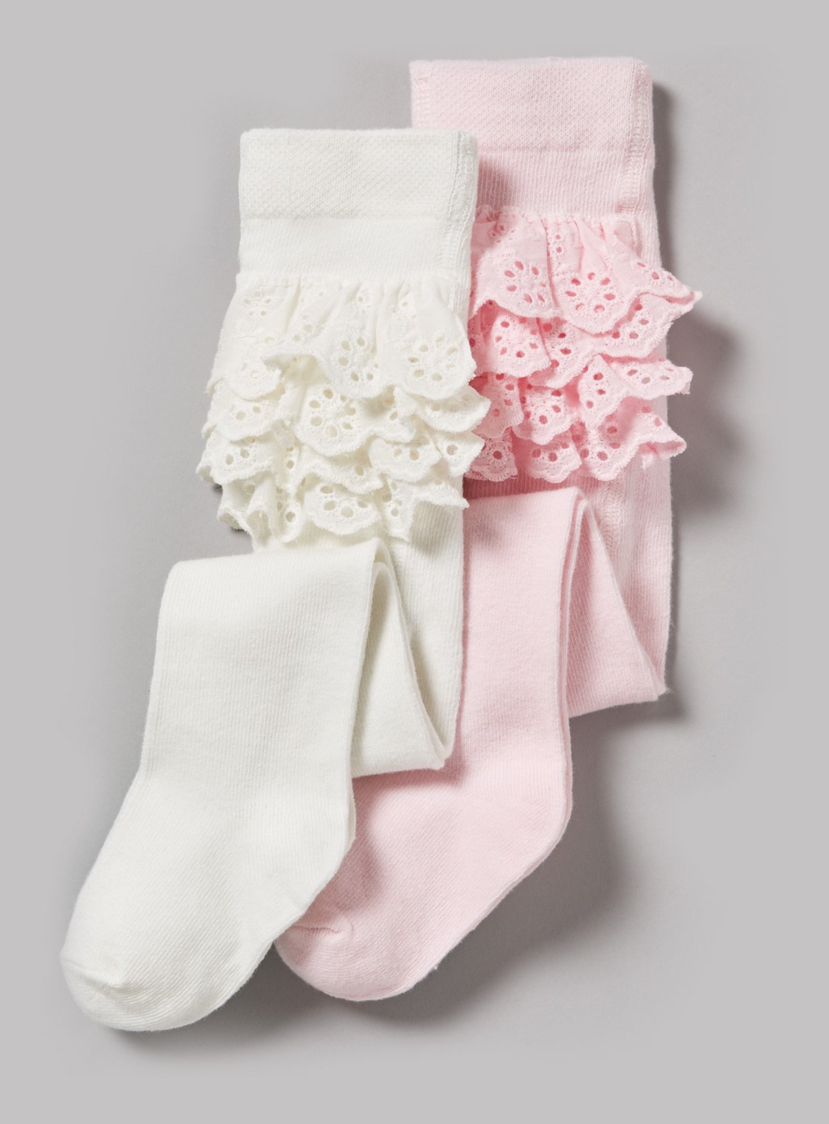White White Pink & Cream Frilly Tights 2 Pack (18-24 Months) - Tu by Sainsbury's