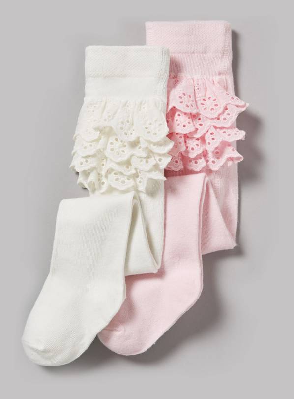 Buy Pink Cream Frilly Tights 2 Pack 18 24 months Socks and