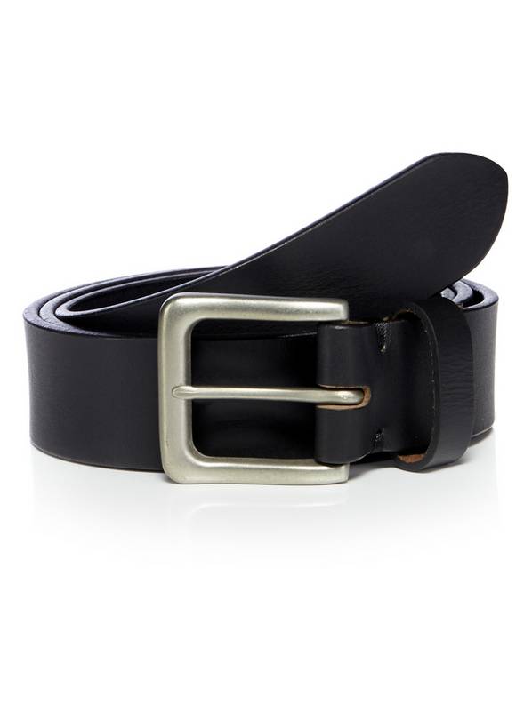 Black Leather Silver Buckle Belt - XL