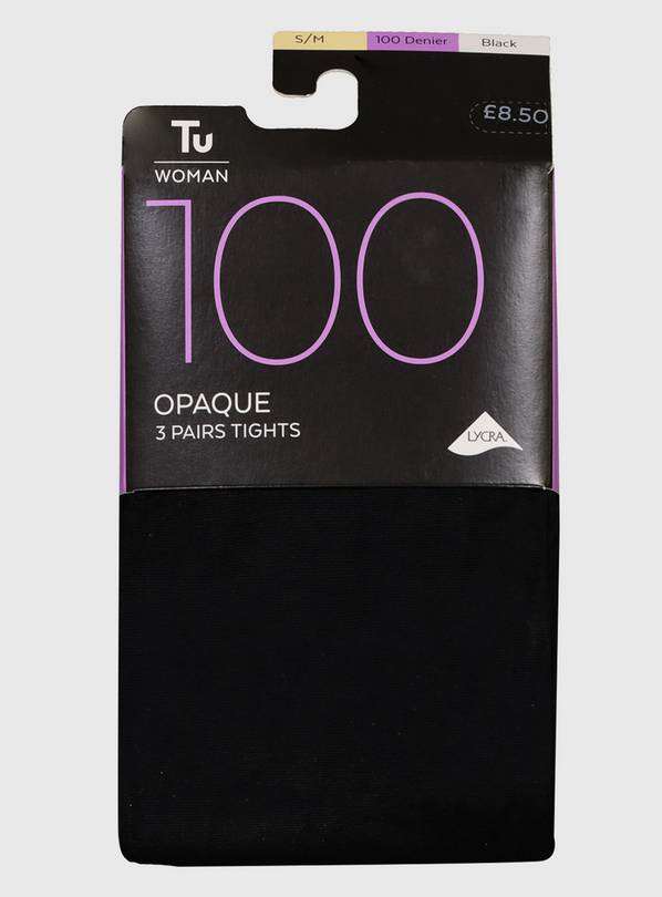 Buy Black 100 Denier Opaque Tights 3 Pack - S/M, Tights